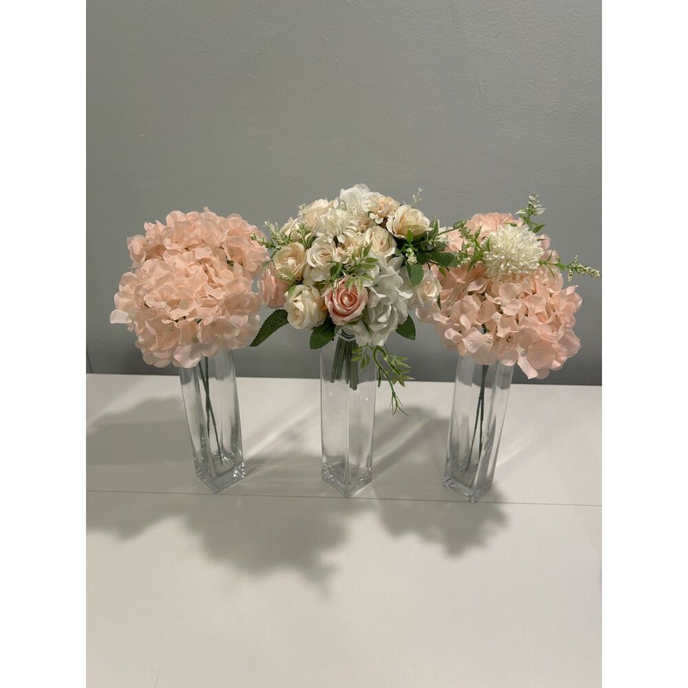 Crystal Flower Vase Set of 3 Rectangular 14 Liquid Ounce 10 x 2 x 2